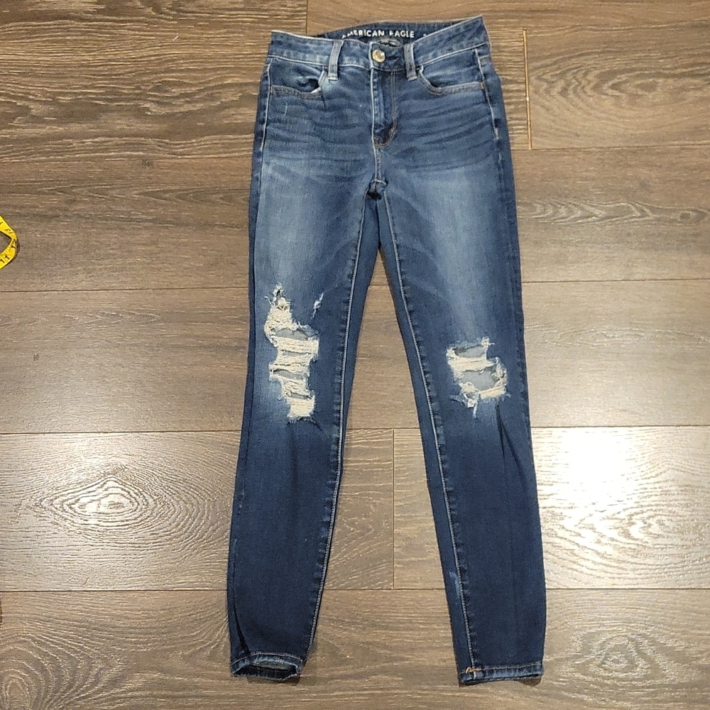 ❤️ AMERICAN EAGLE HIGH RISE DISTRESSED SKINNY JEANS / JEGGINGS, 00S (24 SHORT)